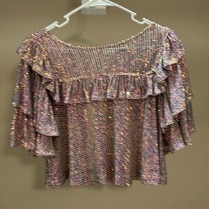 NWT Free People sequin ruffle tie back crop top